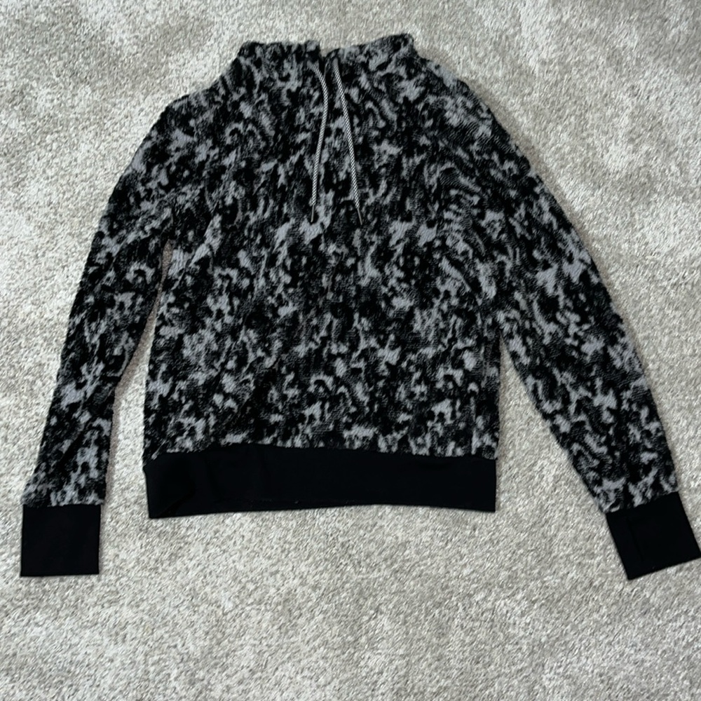 Medium black and gray fuzzy Athleta hoodie